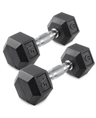 Philosophy Gym Rubber Coated Hex Dumbbell Hand Weights, 15 lb Pair