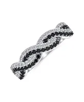 Bling Jewelry Two Tone Intertwined Twist Knot 1/2 Eternity Black & White Pave Cubic Zirconia Cz Infinity Band Ring For Women .925 Sterling Silver