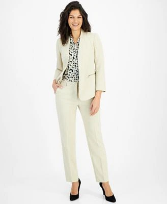 Anne Klein Womens Geometric Print Tie Neck Sleeveless Shell Top Straight Leg Mid Rise Ankle Pants Zipper Pocket Cardigan Blazer
