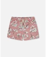 Baby Girl French Terry Short Pink Jasmine Flower Print - Infant