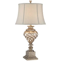 Luke Traditional Table Lamp with Nightlight Led 33.75" Tall Mercury Glass Off White Mist Fabric Bell Shade Decor for Living Room Bedroom House Bedside