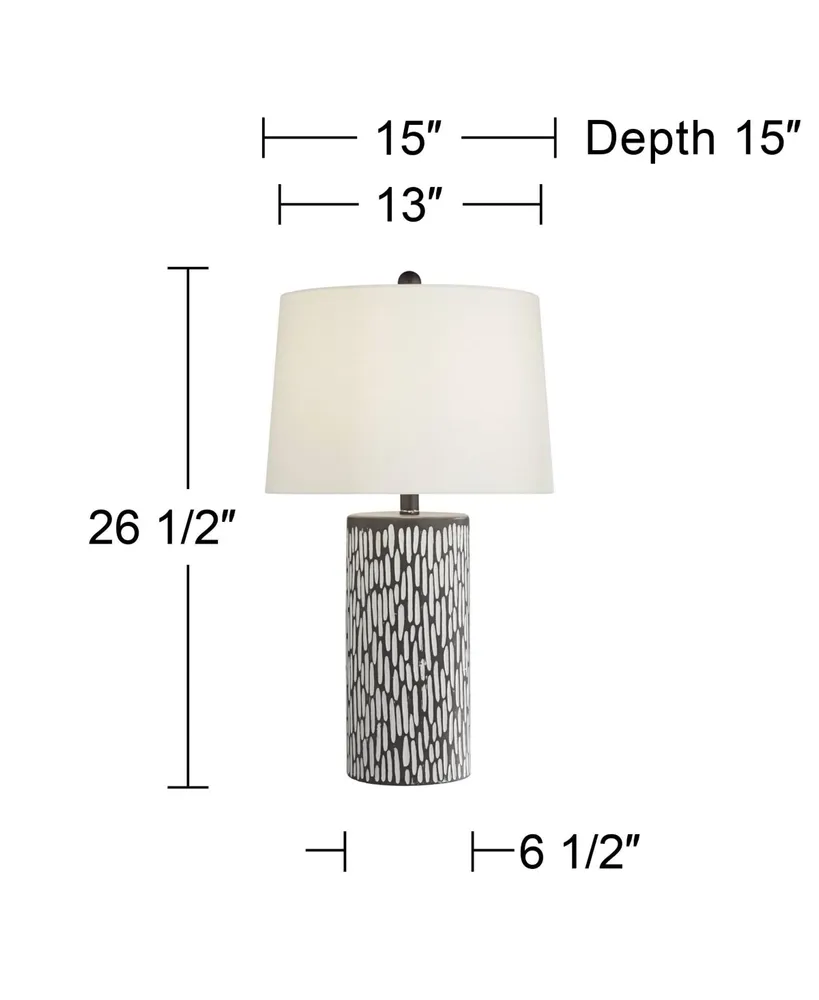 Shane Modern Table Lamps 26 1/2" Tall Set of 2 Gray White Ceramic Fabric Drum Shade Decor for Living Room Bedroom House Bedside Nightstand Home Office