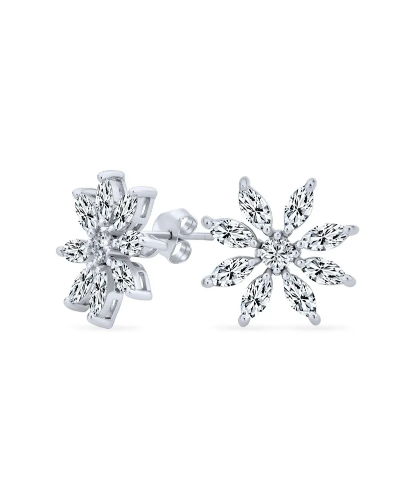 Bling Jewelry Elegant Holiday Marquise Cz Christmas Flower Snowflake Stud Earrings For Women 's Sterling Silver