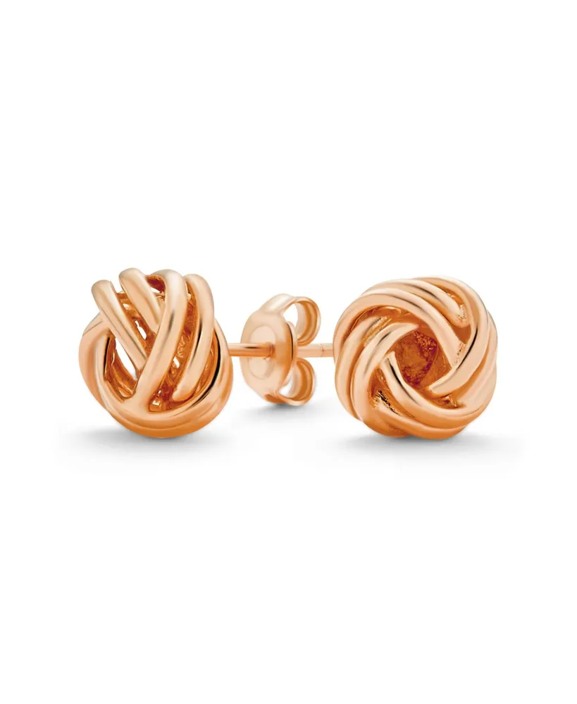 Traditional Classic Round Ball Woven Twisted Rope Cable Love Knot Ball Stud Earrings For Women Rose Gold Plated .925 Sterling Silver