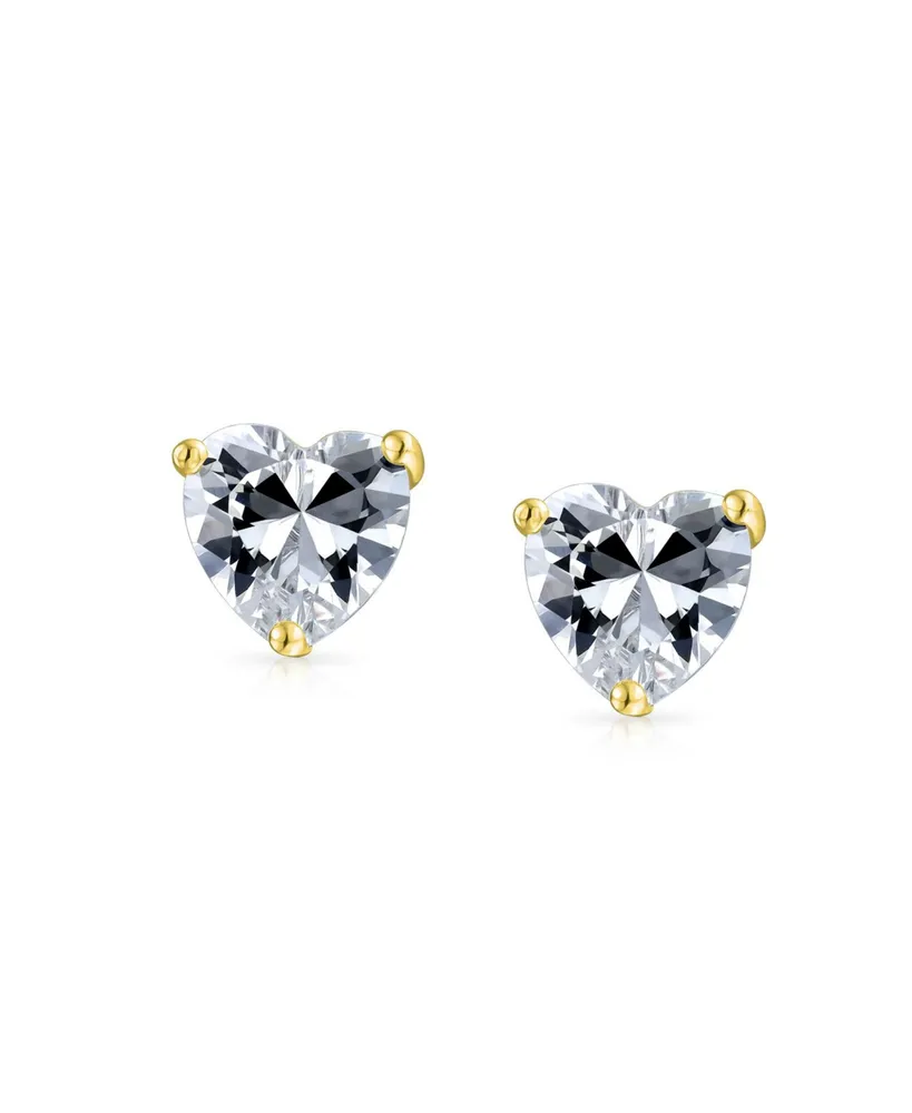 2CT Cubic Zirconia Heart Shaped Cz Solitaire Stud Earrings For Women Girlfriend 14K Gold Plated Sterling Silver 8MM