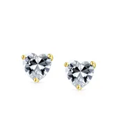 2CT Cubic Zirconia Heart Shaped Cz Solitaire Stud Earrings For Women Girlfriend 14K Gold Plated Sterling Silver 8MM