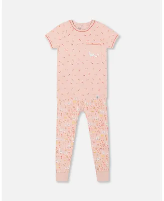 Baby Girl Organic Cotton Two Piece Pajama Set Pink Printed Goose - Infant