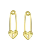 Bling Jewelry Inspirational Symbol Paper Clip Love Lock Drop Sweet Heart Safety Pin Earrings Stud For Women Gold Plated Sterling Silver