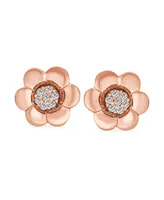 Bling Jewelry 2 In 1 Removable Jackets Simple Danity Pave Cz Stud Center with Petal Flower Jacket Rose Stud Earrings For Women Rose Gold Plated Sterli