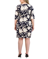 Robbie Bee Plus Floral Print Tied A-Line Dress