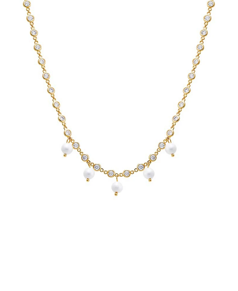 by Adina Eden Multi Cubic Zirconia Dangling Imitation Pearl Chain Necklace