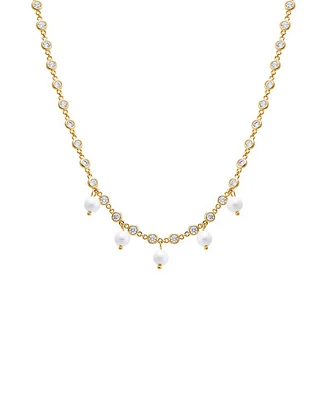 by Adina Eden Multi Cubic Zirconia Dangling Imitation Pearl Chain Necklace