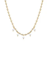 by Adina Eden Multi Cubic Zirconia Dangling Imitation Pearl Chain Necklace