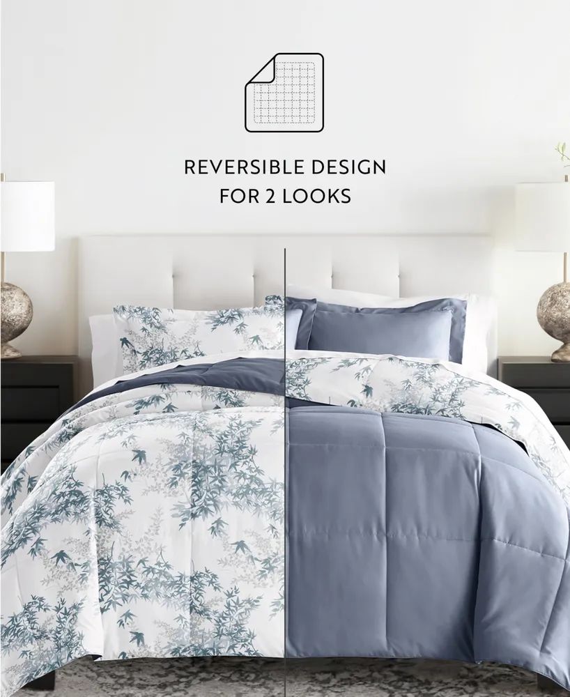 ienjoy Home Bamboo Leaves Blue -Piece Comforter Set