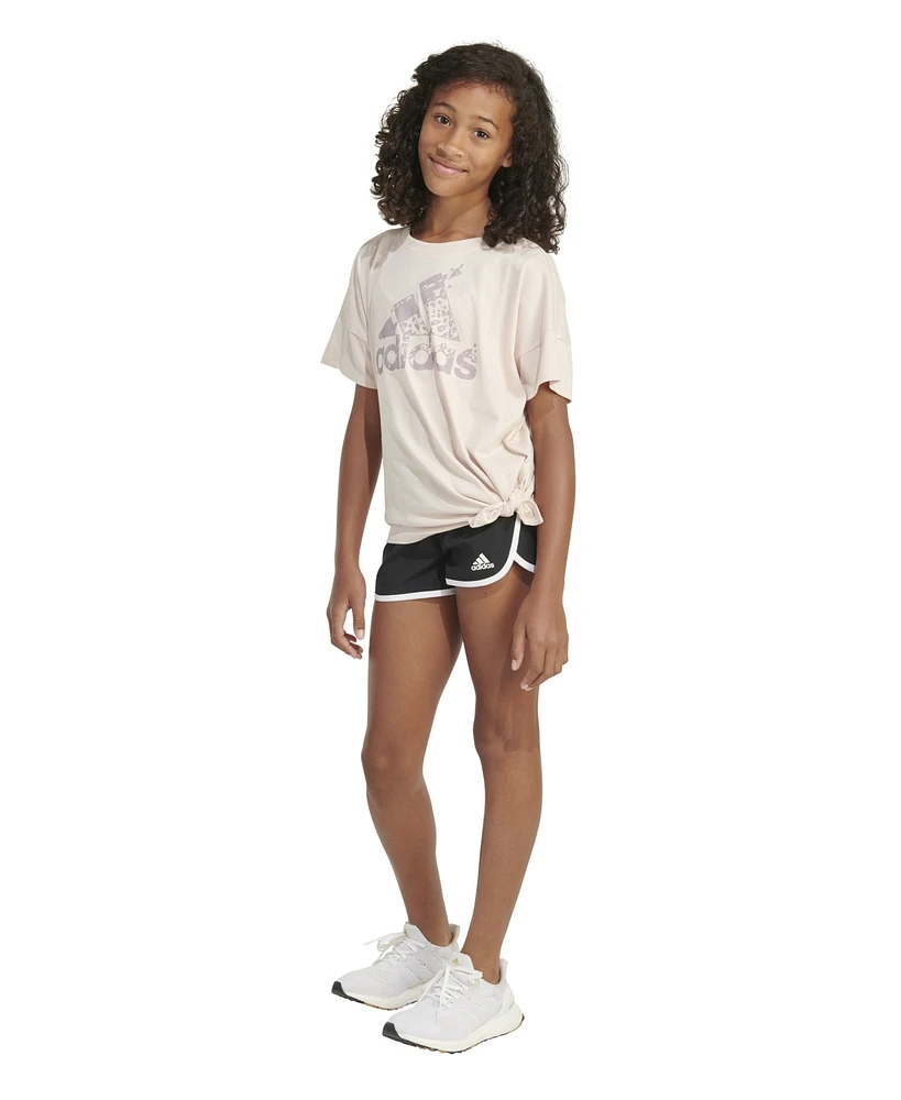 adidas Big Girls Short Sleeve Loose Fit Tie Front T-shirt
