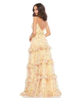 Women's Tiered Floral Chiffon Gown