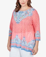 Ruby Rd. Plus Embellished Guava Border Print Sublimation Top