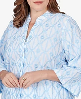 Ruby Rd. Plus Size Trellis Embroidered Cotton Button Front Top