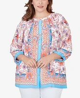 Ruby Rd. Plus Button Front Floral Printed Crepe Georgette Blouse