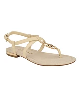 Guess Women's Meaa Open Toe Metal Ornament T- Strap Flat Sandals 