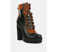 Women's yeti high heel lace up biker boots