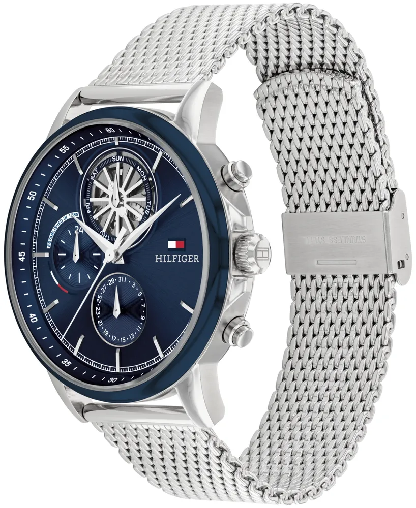 Tommy Hilfiger Men's Multifunction Silver-Tone Stainless Steel Mesh Watch 44mm