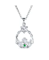 Bling Jewelry Irish Kelly Green Cubic Zirconia Cz Celtic Infinity Love Knot Friendship Heart Claddagh Pendant Necklace For Women Sterling Silver