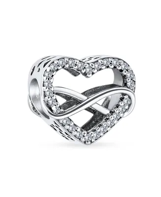 Bling Jewelry Couples Forever Love Knot Figure 8 Motif Crystal Accent Intertwined Infinity Open Heart Shaped Bead Charm Sterling Silver Fits European