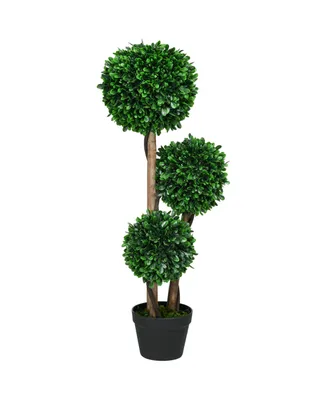 Homcom 3' Artificial Tree, Three Ball Boxwood Topiary for Indoor Outdoor