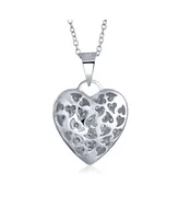 Bling Jewelry Elegant Large Pave Cubic Zirconia Cz Puff Heart Shape Pendant Necklace For Women Sterling Silver Filigree Back