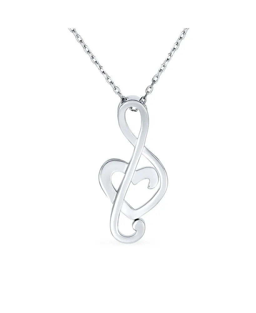 Musical Gemstone Music Student Teacher Created Blue Opal Inlay Heart Treble Clef Note Pendant Necklace For Teen Women .925 Sterling Silver