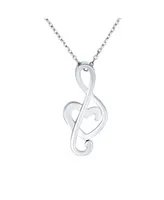 Bling Jewelry Musical Music Student Teacher Synthetic Blue Opal Inlay Heart Treble Clef Note Pendant Necklace For Women Sterling Silver