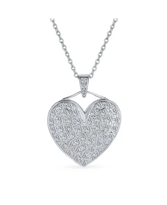 Bling Jewelry Elegant Large Pave Cubic Zirconia Cz Puff Heart Shape Pendant Necklace For Women Sterling Silver With Chain