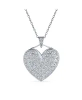 Bling Jewelry Elegant Large Pave Cubic Zirconia Cz Puff Heart Shape Pendant Necklace For Women Sterling Silver With Chain