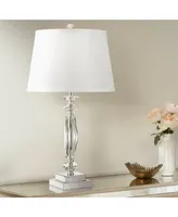 Traditional Art Deco Style Accent Table Lamp 23" High Dark Silver Clear Crystal Glass Column White Drum Shade for Living Room Bedroom House Bedside Ni