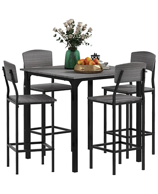 Homcom Bar Table Set for 4, Industrial Dining Table and Chairs Small Space