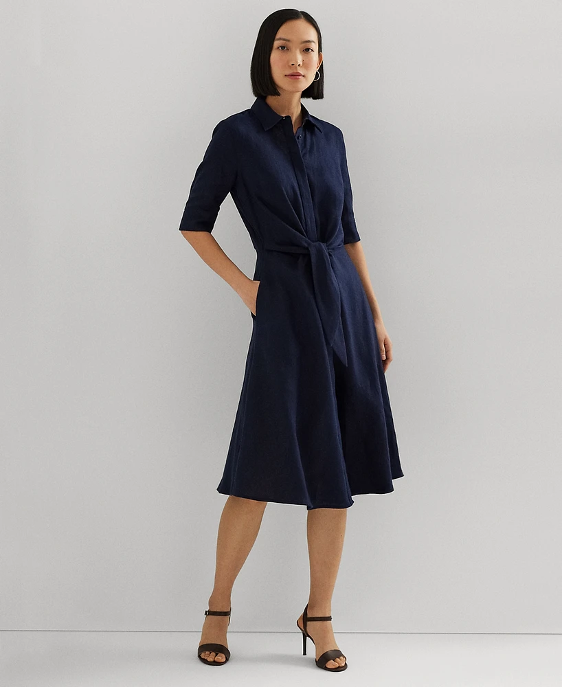 Lauren Ralph Petite Linen Fit & Flare Shirtdress