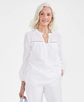 Style & Co Women's Cotton Eyelet Split-Neck Top