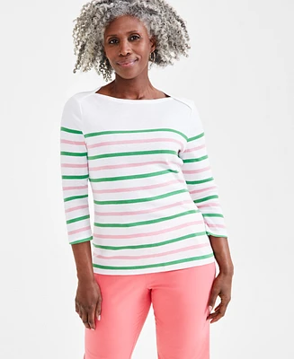 Style & Co Petite Nautical Stripe Boat-Neck Cotton Top, Created for Macy's