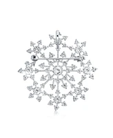 Bling Jewelry Large Frozen Winter Holiday Party Cz Pave Cubic Zirconia Scarf Christmas Statement Snowflake Brooch Pin For Women Brass