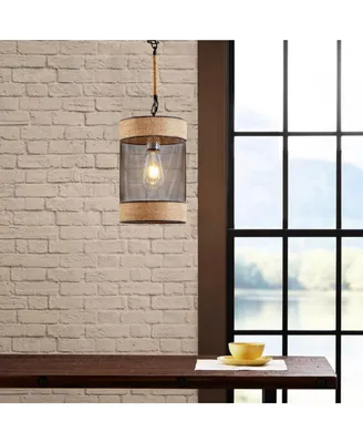 Simplie Fun Orion Natural Rope And Metal Mesh Cylinder Pendant