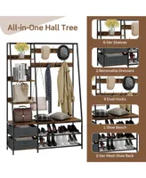 Sugift 6-in-1 Freestanding Hall Tree Coat Rack with Bench and Fabric Dressers