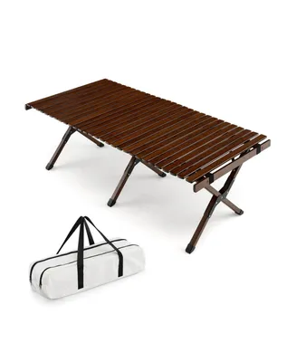 Portable Picnic Table with Carry Bag for Camping and Bbq-Brown