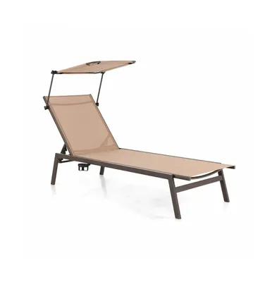 Sugift Outdoor Chaise Lounge Chair with Sunshade and 6 Adjustable Position
