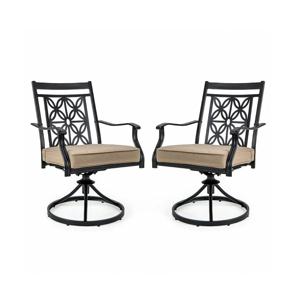 Sugift 2 Pieces Patio Swivel Chairs with Blossom Pattern Backrest and Cushions