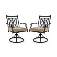 Sugift 2 Pieces Patio Swivel Chairs with Blossom Pattern Backrest and Cushions