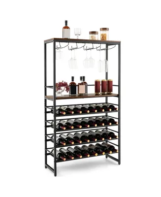 Freestanding Wine Bakers Rack with 4-Tier Wine Storage and 4 Rows of Stemware Racks