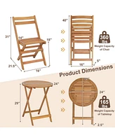 Sugift 3 Pieces Folding Patio Bistro Set with Slatted Tabletop