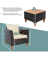 3 Pieces Patio Rattan Bistro Furniture Set with Wooden Table Top