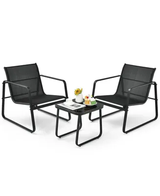 3 Pieces Patio Bistro Furniture Set with Glass Top Table Garden Deck